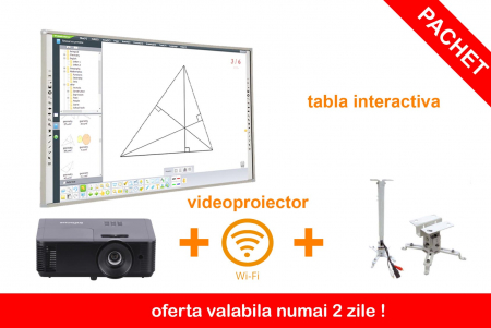Oferta PNRR/PNRAS - Pachet Tabla Interactiva ProDidactica 100'', Video Proiector de tavan, suport videoproiector, adaptor Wireless