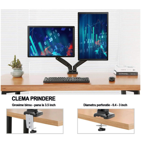 Suport pentru 2 monitoare 13-27 '', de birou, brate reglabile, LUMI LDT13-C024 [6]