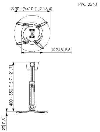 Suport tavan videoproiector Vogel's PPC2540, reglabil, max. 30 kg, argintiu [1]