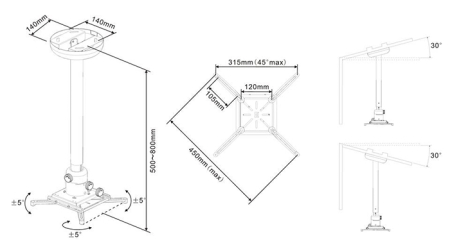 Suport videoproiector de tavan Multibrackets 3149,10 kg reglabil 30-42cm, alb [3]