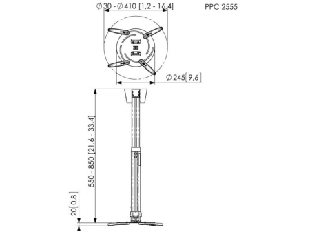 Suport videoproiector Vogels PPC2555 SILVER Professional HEAVY DUTY max 30 kg, reglabil intre 55 si 85 cm [2]