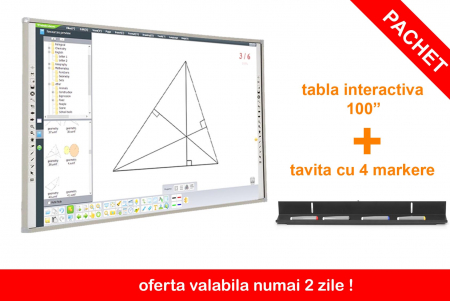 Table/Display-uri Interactive - Tabla Interactiva ProDidactica 100'', tehnologie tactila IR, 10 puncte de atingere, tavita pentru markere