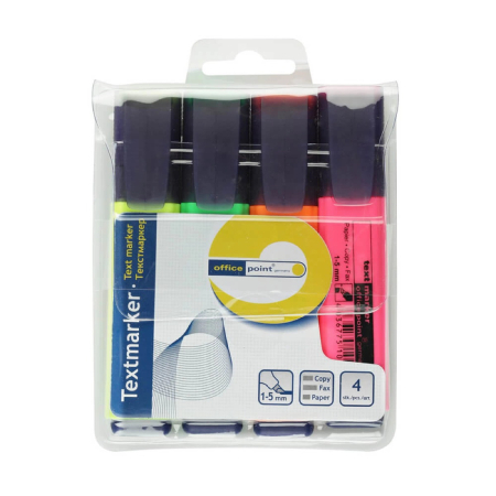 Birotica si Papetarie - Textmarker varf lat OFFICE POINT 4 buc/set