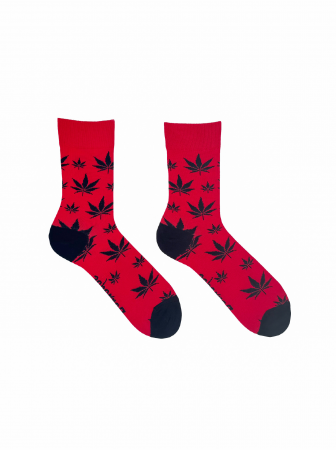 Sosete colorate lungi - Roșu Aprins și Nebun: Șosete cu Frunze Negre de Cânepă pentru Oameni Curajoși