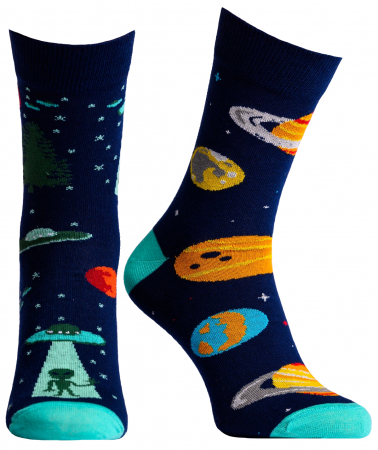 Sosete colorate lungi - Sosete colorate desperecheate cu planete si extraterestrii