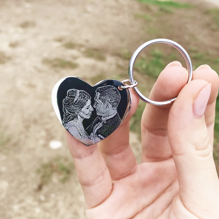 Breloc Chei cu Poza si Inimioara Personalizat cu Gravura [2]