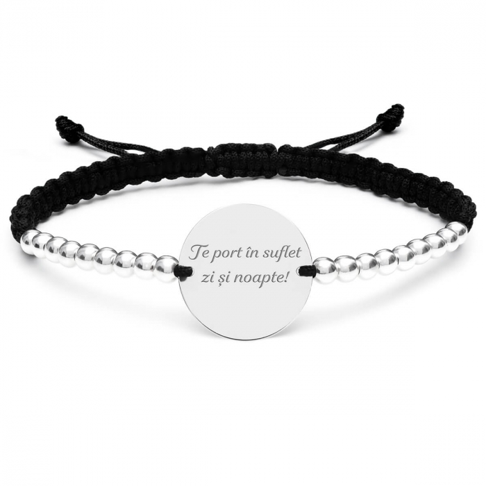 Bratara Argint cu bilute si snur impletit personalizata cu mesaj (17 mm) [3]