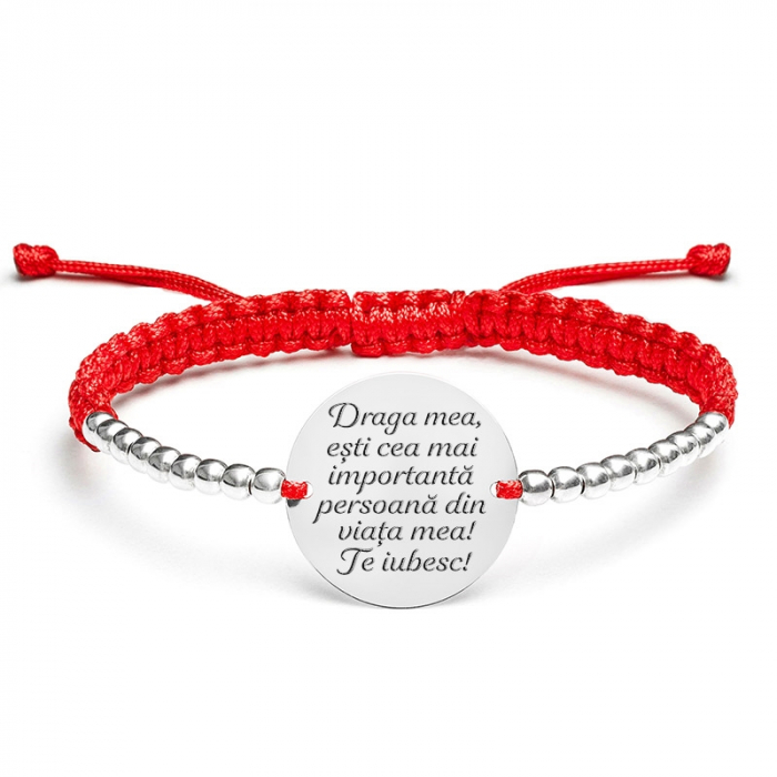 Bratara Argint cu bilute si snur impletit personalizata cu mesaj (17 mm) [4]