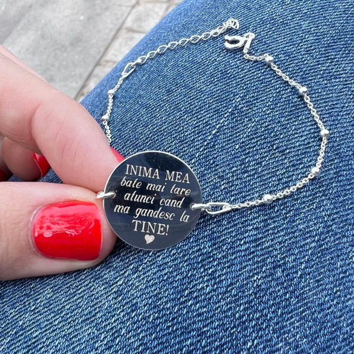 Bratara argint dama banut 17 mm personalizat cu mesaj [2]