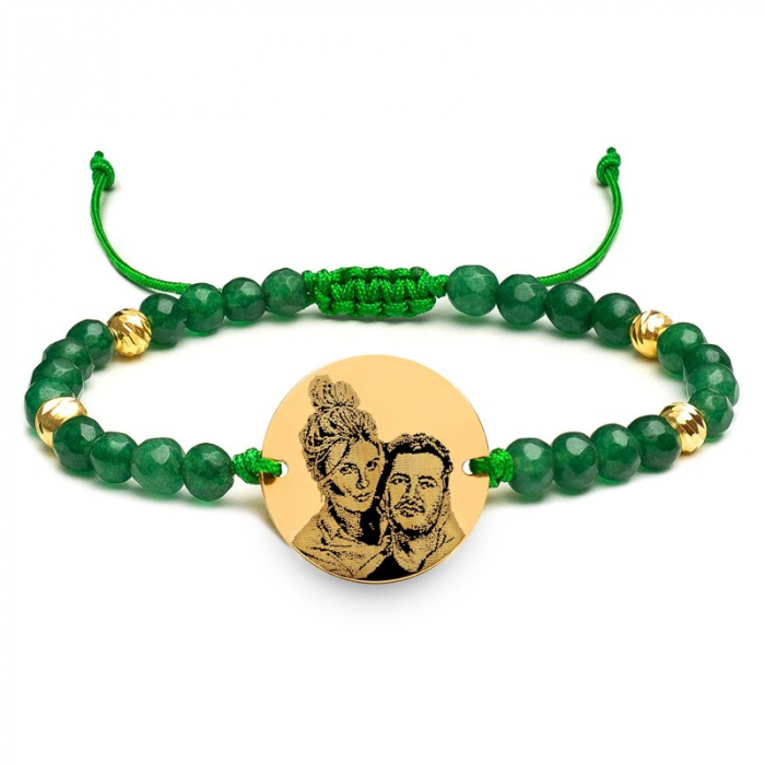 Bratara dama personalizata cu poza, mix jad cu bilute Argint (17 mm) [3]