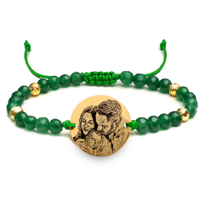 Bratara dama personalizata cu poza, mix jad cu bilute Argint (17 mm) [4]