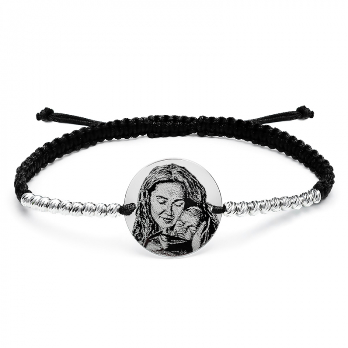 Bratara personalizata cu poza ,snur impletit si bilute (inox) [2]