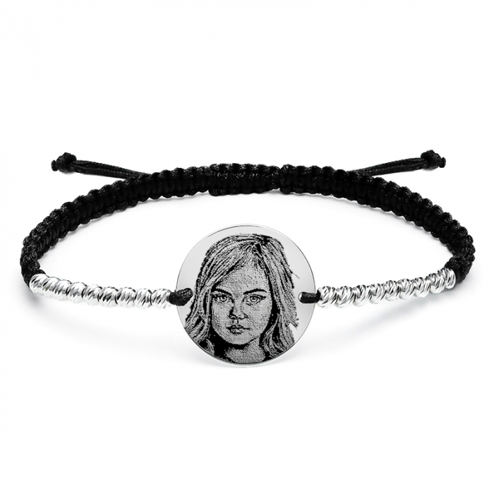 Bratara Argint snur impletit, cu bilute personalizata cu poza (17 mm) [3]