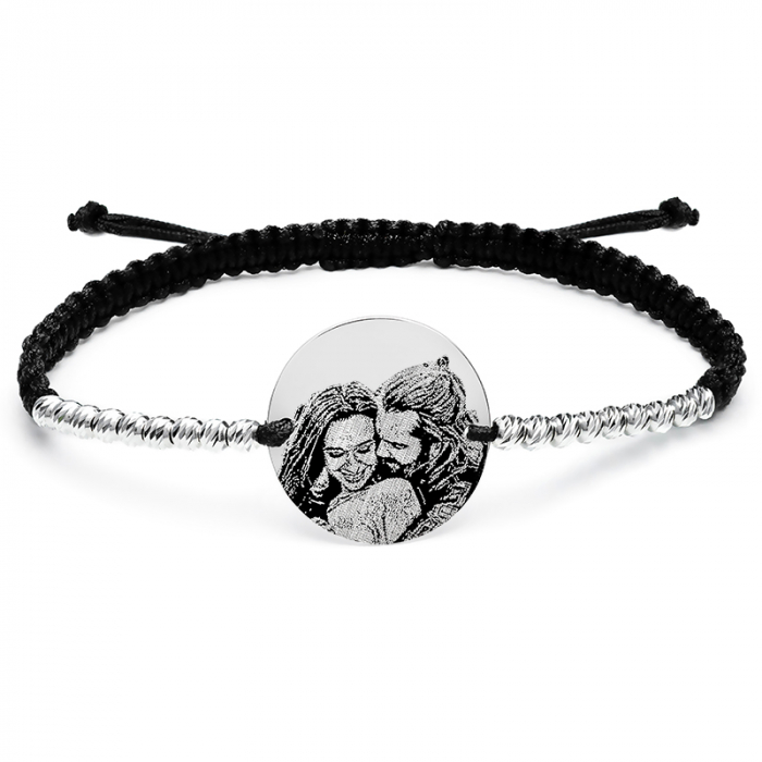 Bratara barbati Argint snur impletit, cu bilute personalizata cu poza (17 mm) [3]