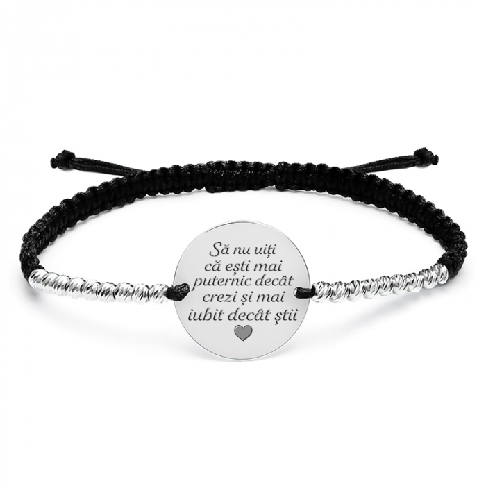 Bratara Argint snur impletit, cu bilute personalizata cu mesaj (17 mm) [4]