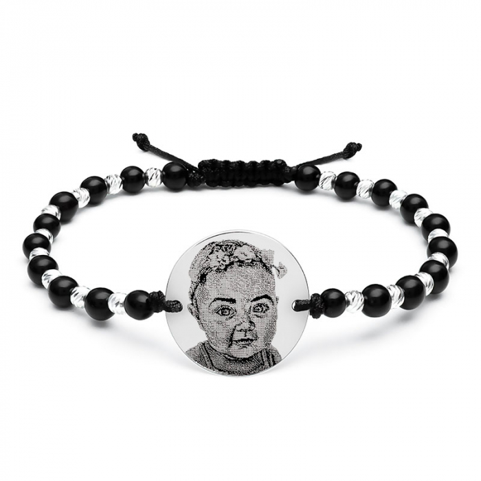 Bratara Argint snur mix onix si bilute banut 17 mm personalizata cu poza [4]