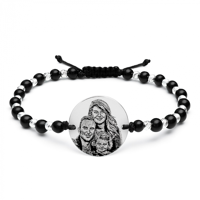 Bratara barbati argint snur mix onix si bilute banut 19 mm personalizata cu poza [3]