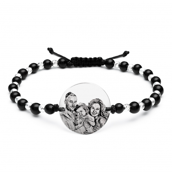 Bratara Argint snur mix onix si bilute banut 17 mm personalizata cu poza [5]