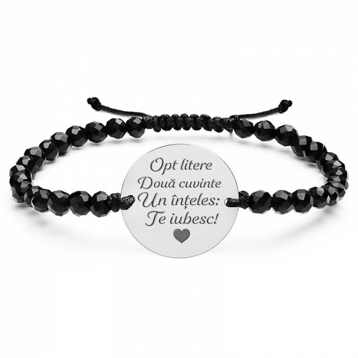 Bratara Argint snur onix fatetat si banut 19 mm personalizat gravura text [2]