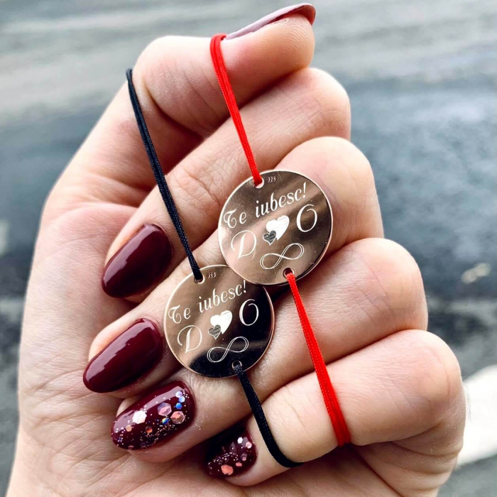 Bratara Argint snur si banut 17 mm personalizata cu mesaj [3]