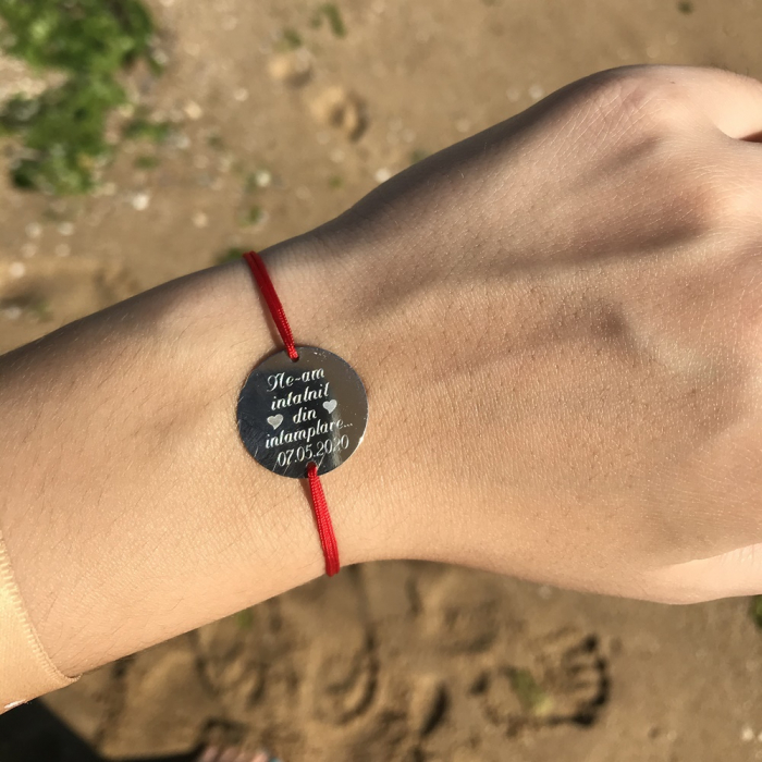 Bratara Argint snur si banut 17 mm personalizata cu mesaj [4]