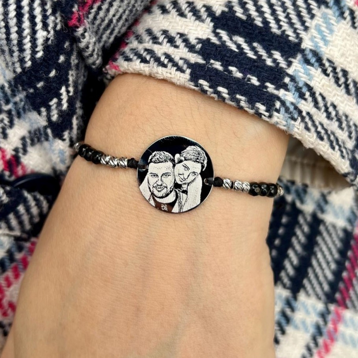 Bratara barbati personalizata cu poza, onix si bilute Argint 19 mm [5]