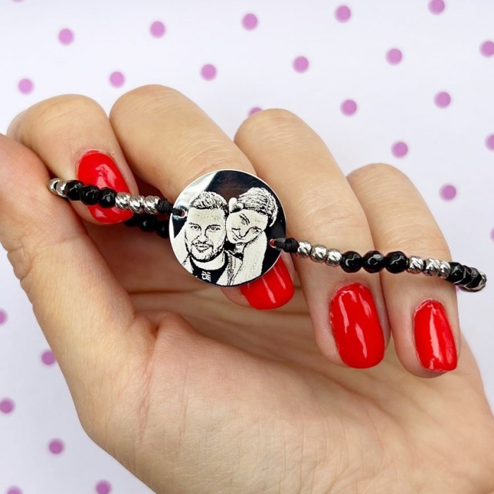 Bratara Banut 19 mm Personalizat cu Poza si Snur Onix Fatetat si Bilute (inox) [5]