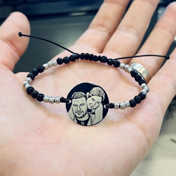 Bratara Banut 19 mm Personalizat cu Poza si Snur Onix Fatetat si Bilute (inox) [4]
