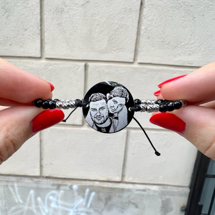Bratara barbati personalizata cu poza, onix si bilute Argint 19 mm [6]
