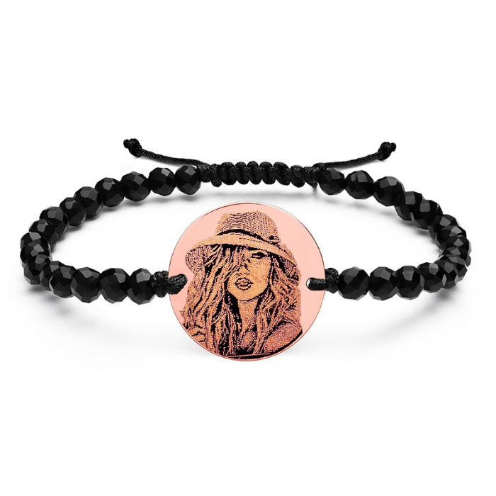 Bratara cu Banut Personalizat cu Poza si Snur Onix Fatetat (17 mm) [1]
