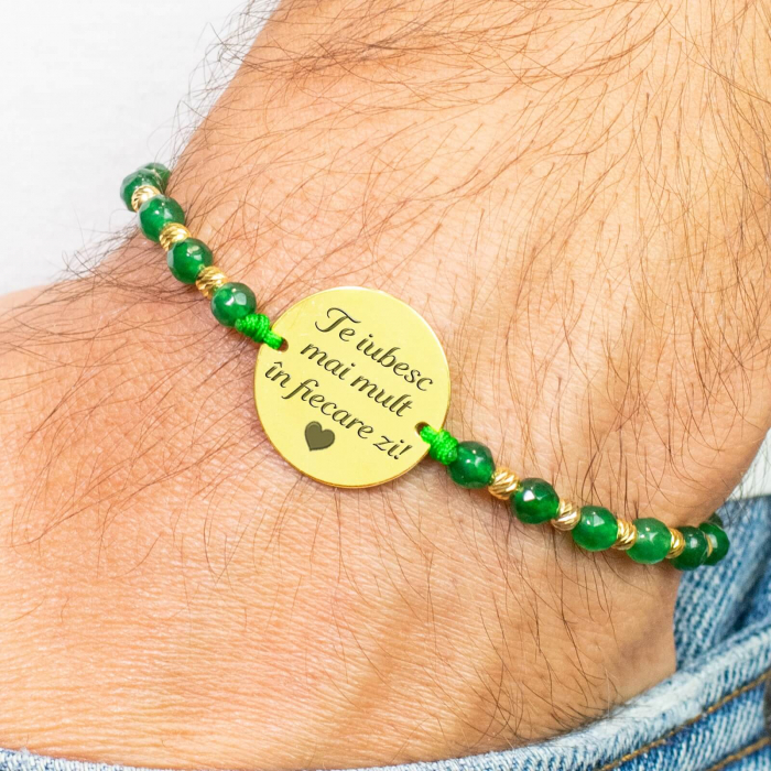 Bratara barbati argint personalizata cu mesaj, mix jad (17 mm) [1]
