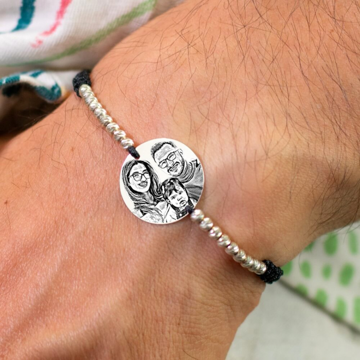 Bratara barbati Argint snur impletit, cu bilute personalizata cu poza (17 mm) [1]
