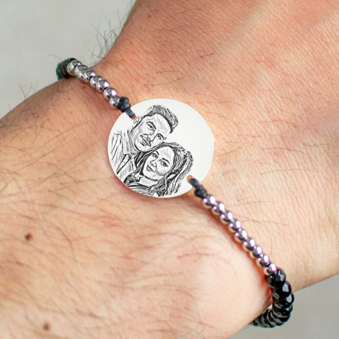 Bratara barbati personalizata cu poza, bilute argint si onix, banut Argint 19 mm [1]