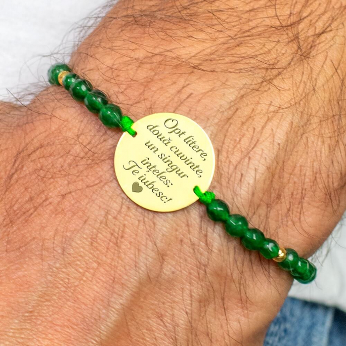 Bratara barbati personalizata cu mesaj, mix jad cu bilute Argint (17 mm) [1]
