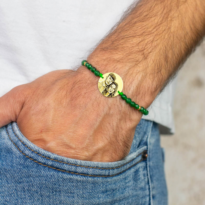 Bratara barbati personalizata cu poza, mix jad cu bilute Argint (19 mm) [2]