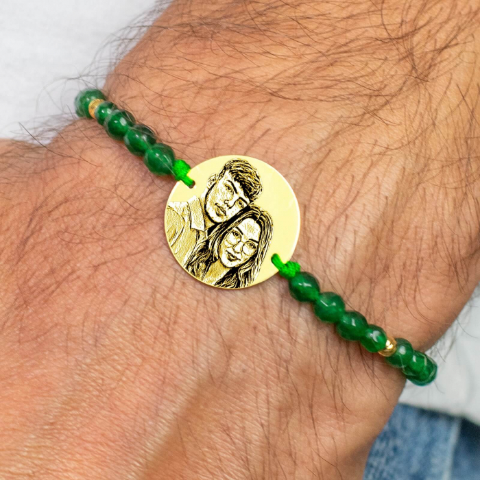 Bratara barbati personalizata cu poza, mix jad cu bilute Argint (19 mm) [1]