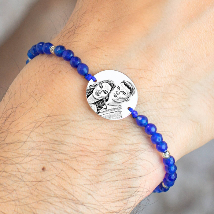 Bratara barbati personalizata cu poza, mix jad fatetat, bilute si banut (19 mm) [1]