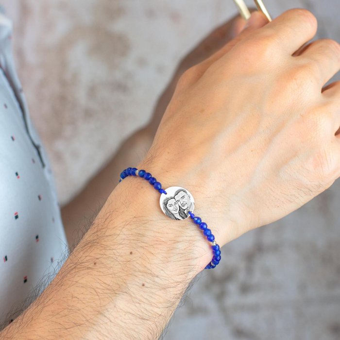 Bratara barbati personalizata cu poza, mix jad fatetat, bilute si banut (19 mm) [2]
