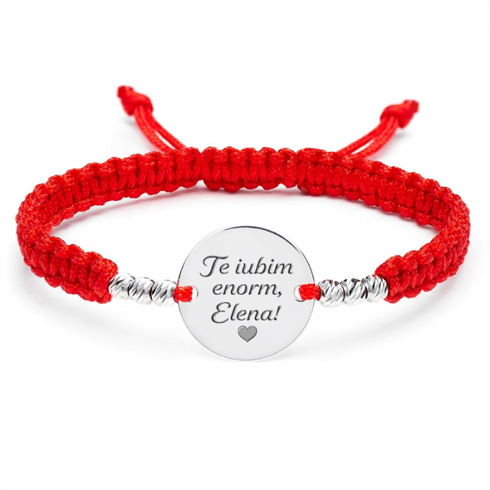 Bratara copil, snur impletit cu bilute si banut personalizata cu mesaj (14.5 mm) [2]