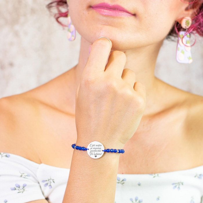 Bratara cu Banut Personalizat cu mesaj, jad si bilute argint (17 mm) [3]