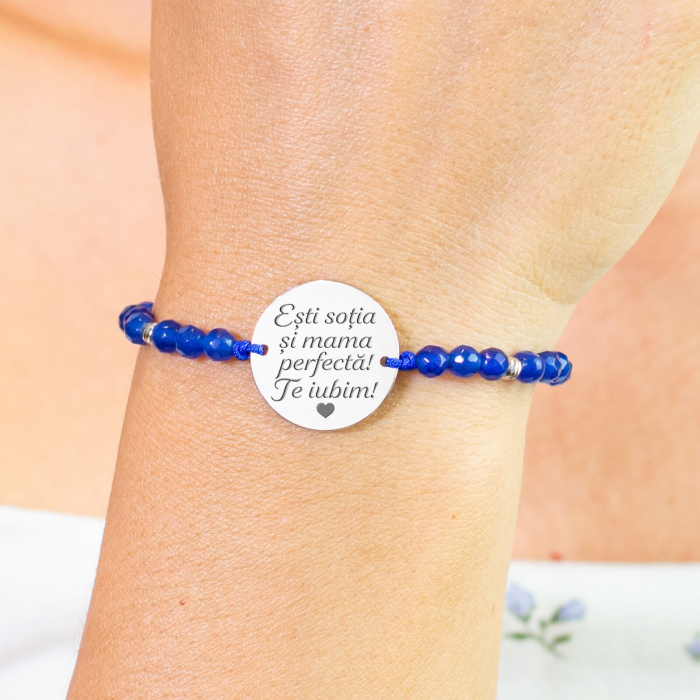 Bratara cu Banut Personalizat cu mesaj, jad si bilute argint (17 mm) [2]