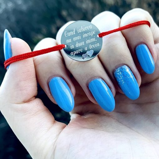Bratara Argint snur si banut 17 mm personalizata cu mesaj [3]