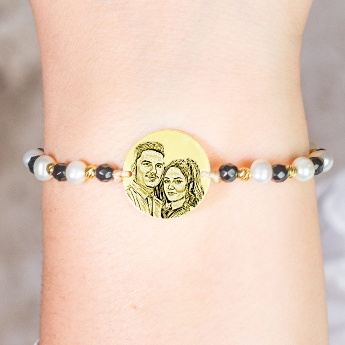Bratara dama argint personalizata cu poza, onix,perle de cultura si bilute argint (17 mm) [1]