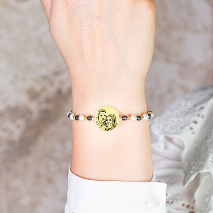 Bratara dama argint personalizata cu poza, onix,perle de cultura si bilute argint (17 mm) [2]