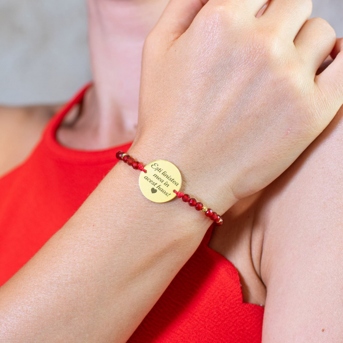 Bratara dama personalizata cu mesaj, bilute argint si jad, Argint (17mm) [3]