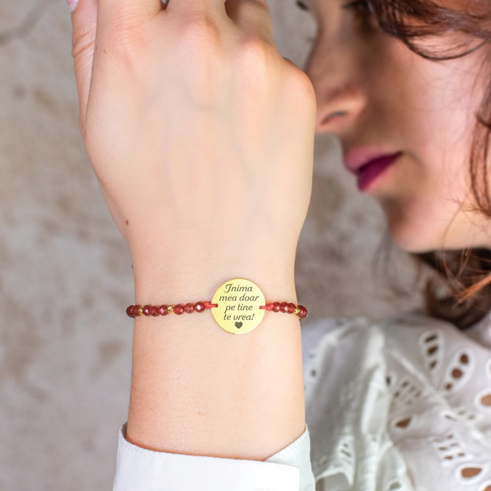 Bratara dama personalizata cu mesaj, bilute argint si jad, Argint (17mm) [2]