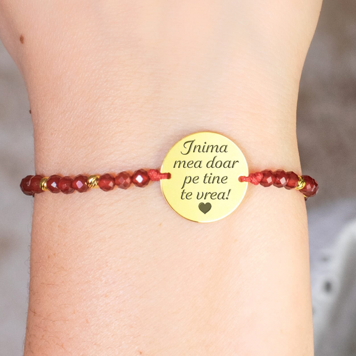 Bratara dama personalizata cu mesaj, bilute jad (inox) [3]