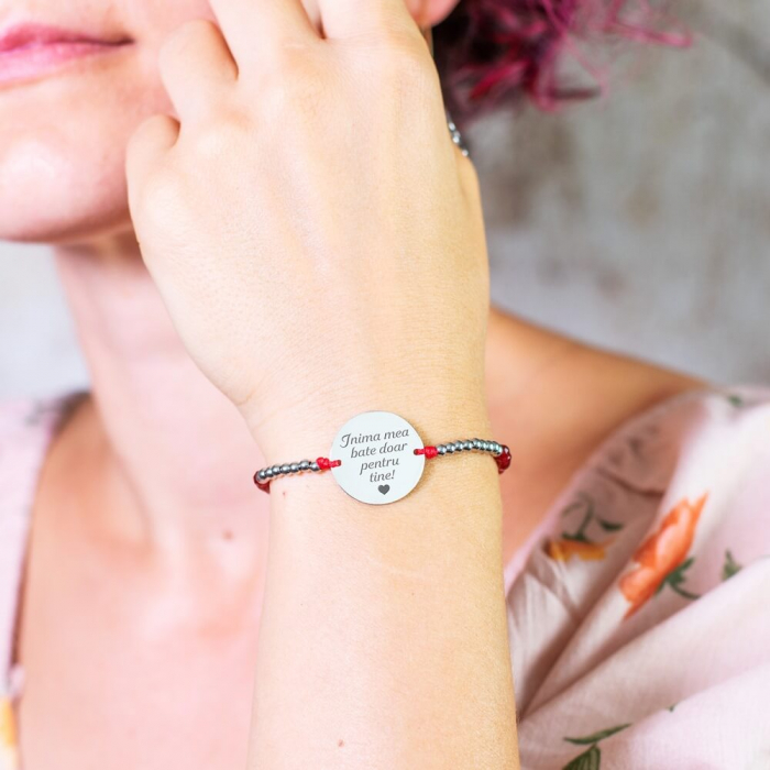 Bratara dama personalizata cu mesaj, bilute jad (inox) [2]