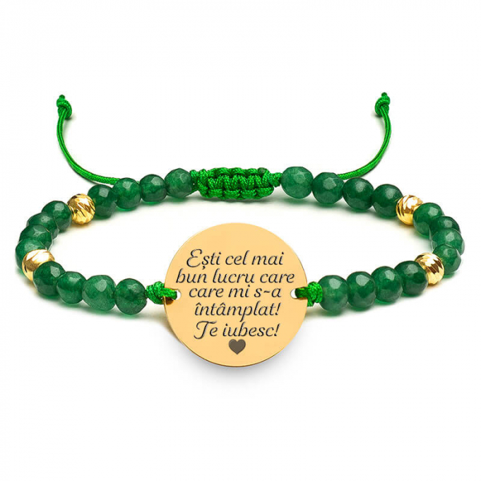 Bratara dama personalizata cu mesaj, mix jad cu bilute Argint (17 mm) [5]