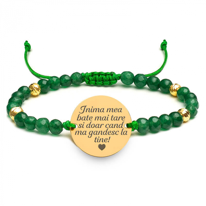 Bratara dama personalizata cu mesaj, mix jad cu bilute Argint (17 mm) [6]